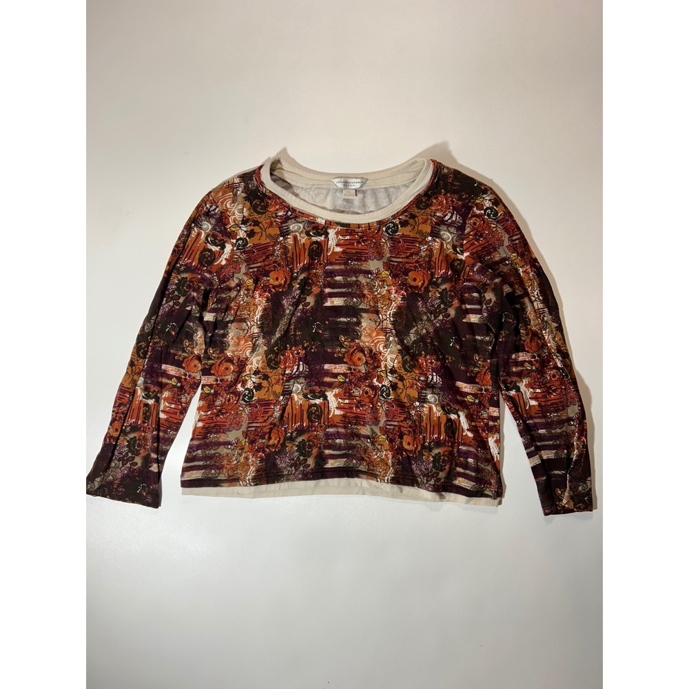 Christopher & Banks Top Womens PXL Orange Excellent Abstract Floral Long Sleeve